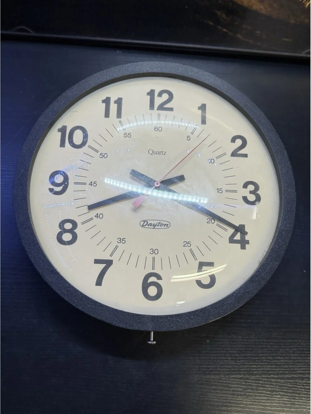 Vintage Dayton 14” Industrial School Wall Clock Quartz Model 5H495B